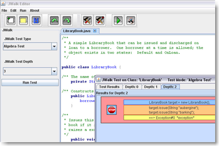 JWalkEditor creating and testing a LibraryBook