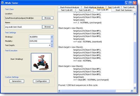 JWalkTester exercising a Stack